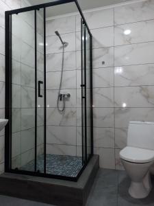 米尔哥罗德PerfectHotel的设有带卫生间的浴室内的淋浴间