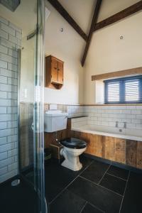 布德Swallows Nest的浴室配有卫生间、盥洗盆和浴缸。