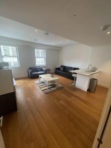 伦敦Clarges -Selfridges Luxury Apartment的客厅配有沙发和桌子