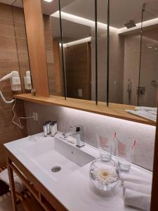 特拉夫尼克Lipa Hotel的一间带水槽和镜子的浴室