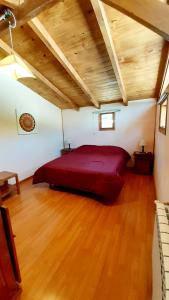圣卡洛斯-德巴里洛切Hostel Los Coihues的铺有木地板的客房内一张红色的大床