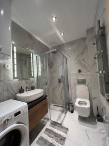兹拉蒂博尔Vila Pekovic Blue - Apartman TORG的浴室配有卫生间、盥洗盆和淋浴。