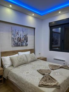 兹拉蒂博尔Vila Pekovic Blue - Apartman TORG的一间卧室设有一张蓝色天花板的大床