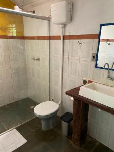 布鲁马迪纽Pousada das Brumas的一间带卫生间和水槽的浴室