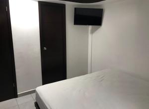 阿卡普尔科Hotel magallanes con cocineta 100 Metros de playa的一间卧室配有一张床和一台平面电视
