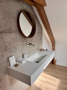 卢瓦尔河畔蒙路易Le Clos du Roc的浴室设有白色水槽和镜子