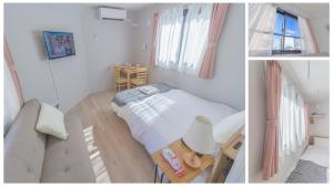 东京japan house edogawabashi的客房设有床、沙发和桌子。