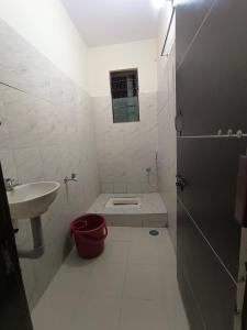 胡布利Shri Vasant Lodge的白色的浴室设有水槽和卫生间。