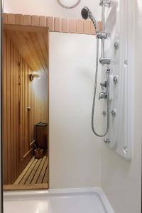 奥帕提亚Apartment Dante Alighieri的带淋浴和卫生间的浴室。