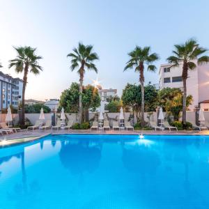 马尔马里斯Motto Premium Hotel&Spa的一个带椅子和棕榈树的大型游泳池