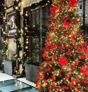 塞萨洛尼基S Hotel Boutique Thessaloniki的商店前的圣诞树