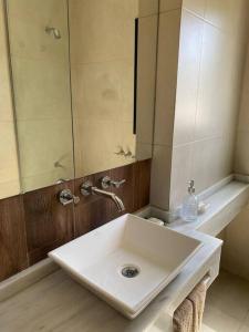 耶尔瓦布埃纳Casa en Country的浴室设有白色水槽和镜子