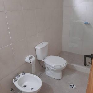 卢汉德库约Lujan de Cuyo Mendoza的白色的浴室设有卫生间和水槽。