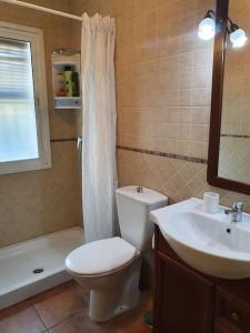 格拉纳达Casa rural en Padul entre Sierra Nevada y la Costa的浴室配有白色卫生间和盥洗盆。