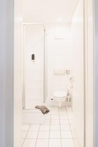 奥斯赛拜-屈隆斯博恩Villa Ludwigsburg的带淋浴和卫生间的白色浴室