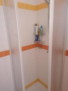 斯皮林贝戈Casa Beatrice的白色墙壁的浴室设有步入式淋浴间