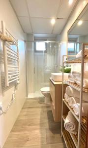 坎丹奇奥Apartamentos LÓRIEN Candanchú的带淋浴、卫生间和盥洗盆的浴室
