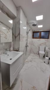 班斯科Guest House Gogemi的白色的浴室设有水槽和卫生间。