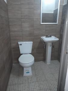 韦拉克鲁斯Hotel Verasol的一间带卫生间和水槽的浴室