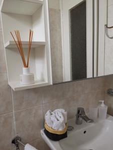 克雷莫纳AT HOME IN CREMONA的一间带水槽和镜子的浴室