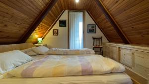 洛克维Holiday home Bozica的卧室设有两张床铺和木制天花板