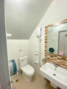 素叻Sleepbox Hostel Suratthani的一间带卫生间和水槽的浴室