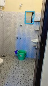 乌杜皮Hegde Farm Stay的一间带卫生间和绿色桶的浴室