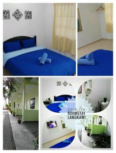 珍南海滩Dahliya Roomstay Langkawi的卧室和床的图片拼贴