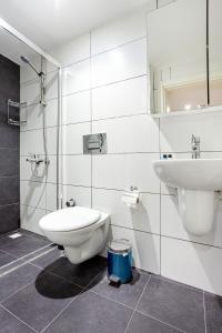 伊斯坦布尔Aram Kerasi Rooms的一间带卫生间和水槽的浴室