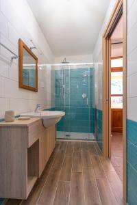 拉努塞伊Locanda Sighimi的一间带水槽和淋浴的浴室