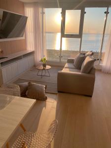 恩卡纳西翁25 homeApart的带沙发的客厅,享有海景