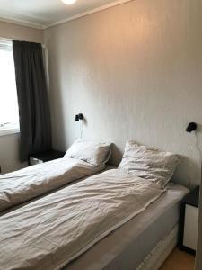 桑讷菲尤尔Comfortable 3 bedroom Apartment on one floor.的一间卧室设有两张带白色床单的床和窗户。