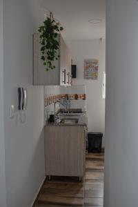 佩雷拉Acogedor Apartamento, excelente ubicación. Pereira的一个带水槽和柜台的小厨房