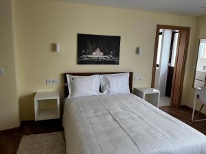 瓜尔达Aliança Alojamento Local的卧室配有带白色枕头的大床