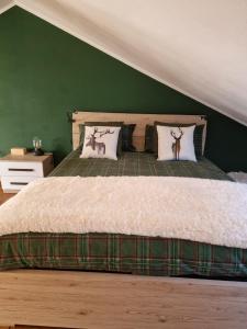 塞斯特雷Home holidays- attico arc en ciel的一间卧室配有一张带绿色墙壁的床