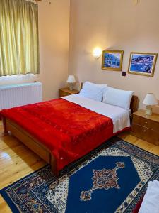 皮索德里Eleni's Guesthouse的一间卧室配有一张带红色毯子的大床