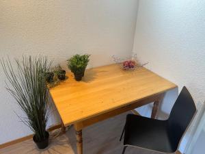 Comoretthe Jad B&B的上面有盆栽植物的木桌