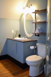 蒙克顿Magnetic Hill Winery的浴室设有卫生间和带镜子的盥洗盆