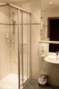 OberzeiringGesundheits- & Wellness Resort Oberzeiring的带淋浴和盥洗盆的浴室