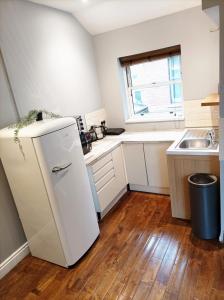 伦敦Self-contained Studio in Central London property Unit 4的一间带冰箱和水槽的小厨房