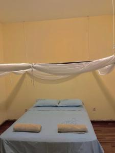希登盖莱CC House的一张带白色天蓬的床和两个枕头