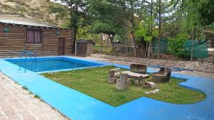 波特雷里约斯"Lo de mis viejos"的一个带野餐桌和房子的游泳池