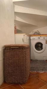 切尔诺比奥Il Riccio appartamento的洗衣房配有洗衣机和篮子