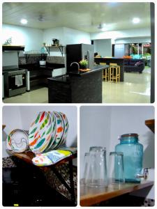 蓬塔雷纳斯CasaLu的厨房和客厅的三幅照片