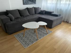 诺维萨德Apartment IRIS的客厅配有沙发和桌子