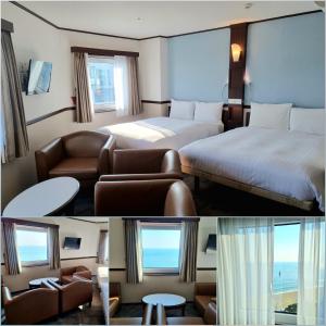 釜山釜山海云台2东横酒店的酒店客房带两张床和一个客厅