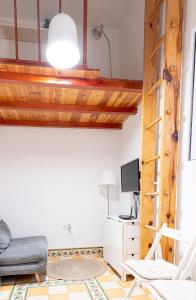 马德里Adorable apartamento en Almagro的一间带梯子和沙发的客厅