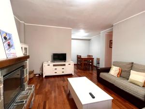 里亚尔普Apartamento Raval - L'Amfitriona的带沙发和电视的客厅