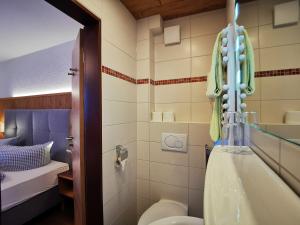 施万高沃达迈酒店的带浴缸、卫生间和盥洗盆的浴室