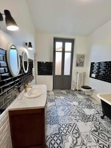 卡尔卡松Carcassonne Bastide的一间带水槽、卫生间和镜子的浴室
